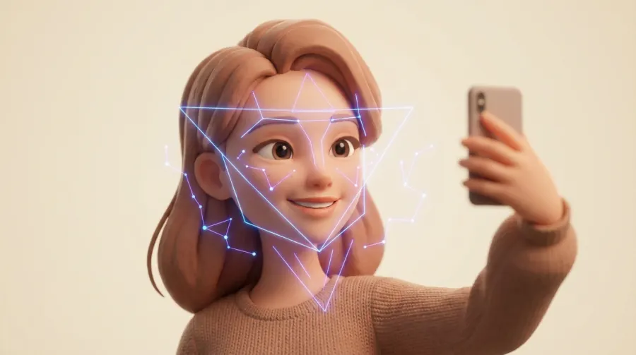 Single-selfie face analytics with symmetry score and trait breakdown