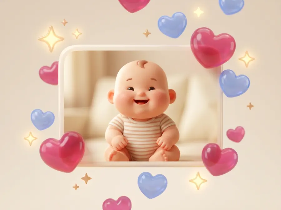 Result screen with regenerate, save and share controls for the baby photo